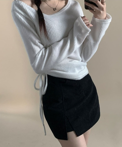 厚手シャーリングスリムニットTシャツ IVORY