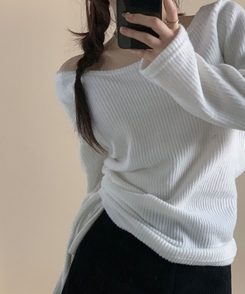 厚手シャーリングスリムニットTシャツ IVORY