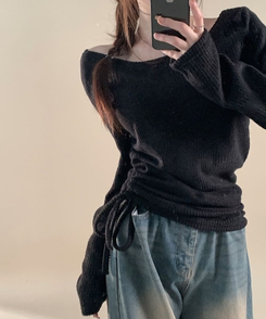 厚手シャーリングスリムニットTシャツ GREY