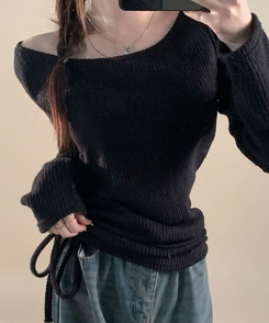 厚手シャーリングスリムニットTシャツ GREY