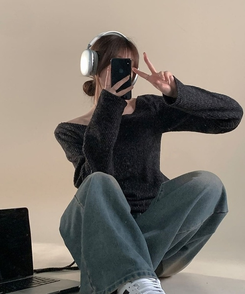 厚手シャーリングスリムニットTシャツ GREY