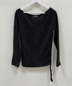 厚手シャーリングスリムニットTシャツ