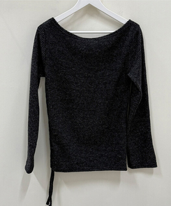 厚手シャーリングスリムニットTシャツ