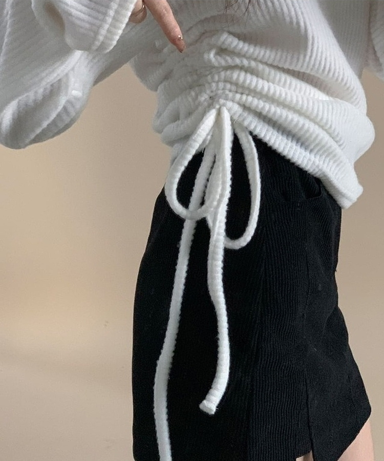 厚手シャーリングスリムニットTシャツ IVORY