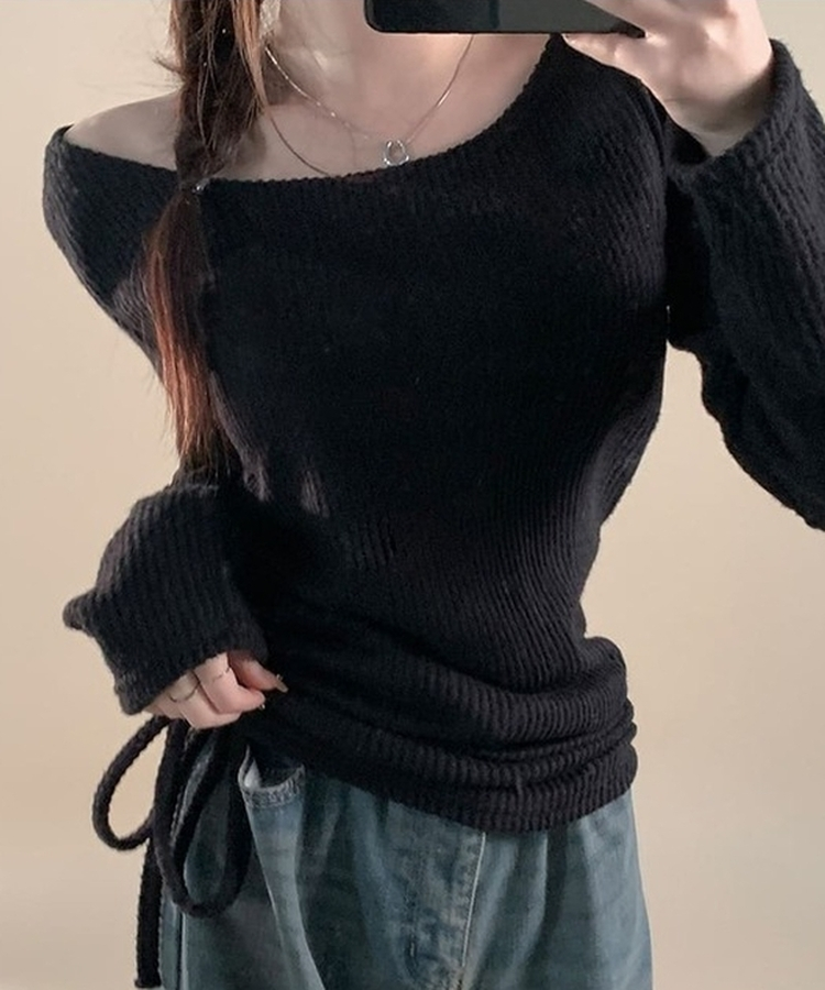 厚手シャーリングスリムニットTシャツ GREY