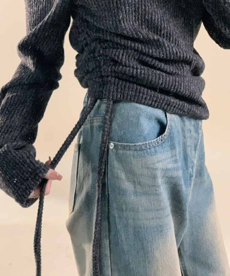 厚手シャーリングスリムニットTシャツ GREY