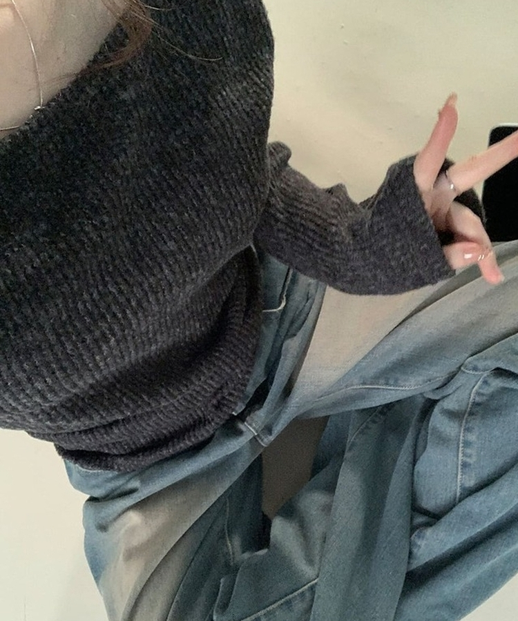 厚手シャーリングスリムニットTシャツ GREY