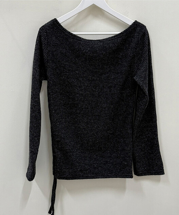 厚手シャーリングスリムニットTシャツ