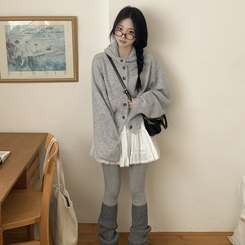 厚手ハイネックフードボタンカーディガン BLUE GRAY