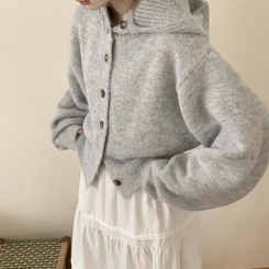 厚手ハイネックフードボタンカーディガン BLUE GRAY