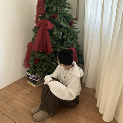 厚手ハイネックフードボタンカーディガン IVORY