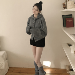 厚手ハイネックフードボタンカーディガン GREY