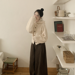 厚手ハイネックフードボタンカーディガン BUTTER