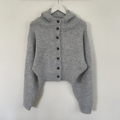 厚手ハイネックフードボタンカーディガン