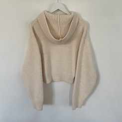 厚手ハイネックフードボタンカーディガン