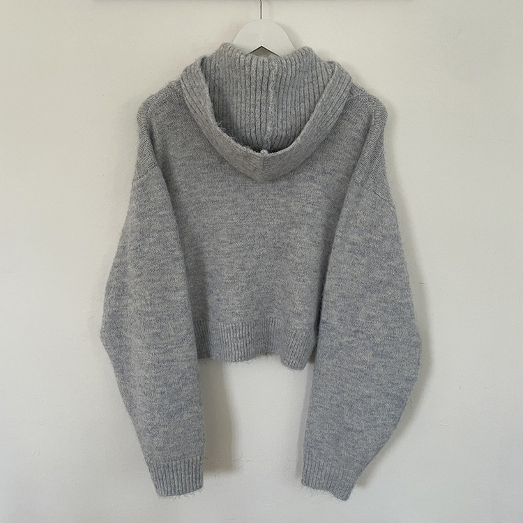 厚手ハイネックフードボタンカーディガン