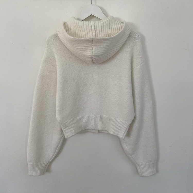 厚手ハイネックフードボタンカーディガン