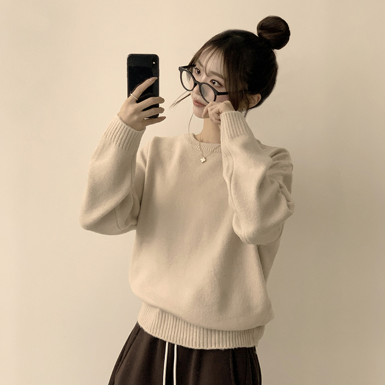 웨이브 라운드 오버핏 겨울 긴팔 니트  크림