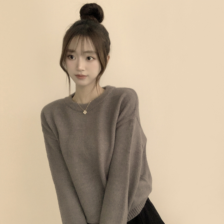 웨이브 라운드 오버핏 겨울 긴팔 니트  그레이