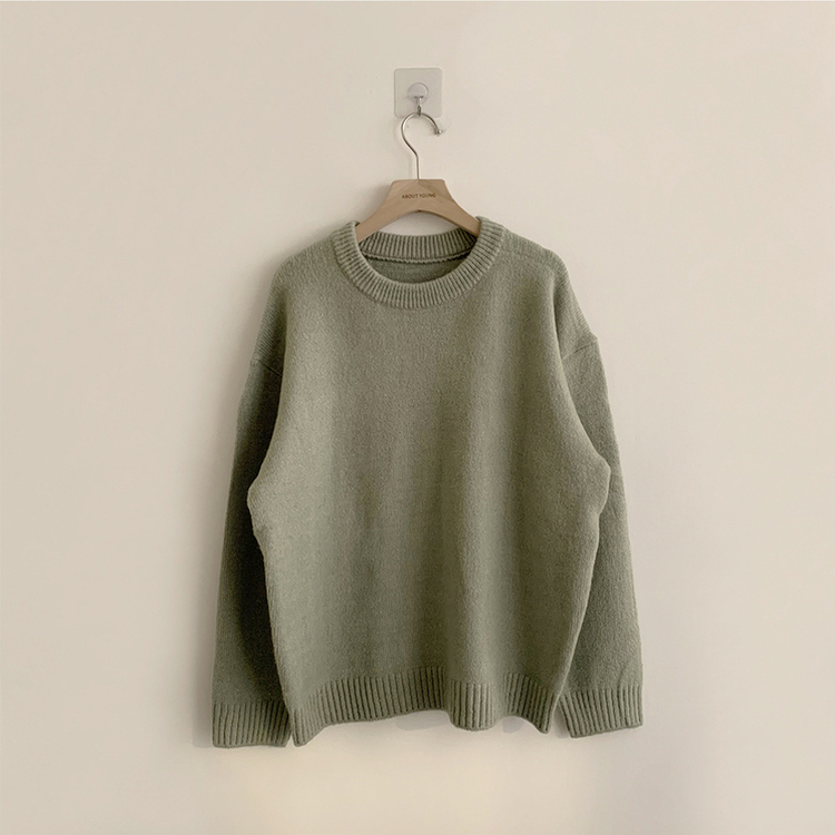 웨이브 라운드 오버핏 겨울 긴팔 니트