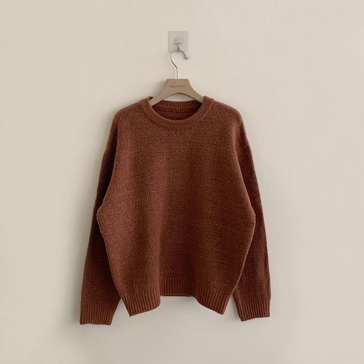 웨이브 라운드 오버핏 겨울 긴팔 니트