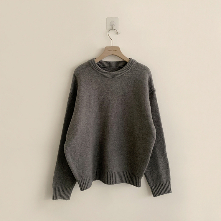 웨이브 라운드 오버핏 겨울 긴팔 니트