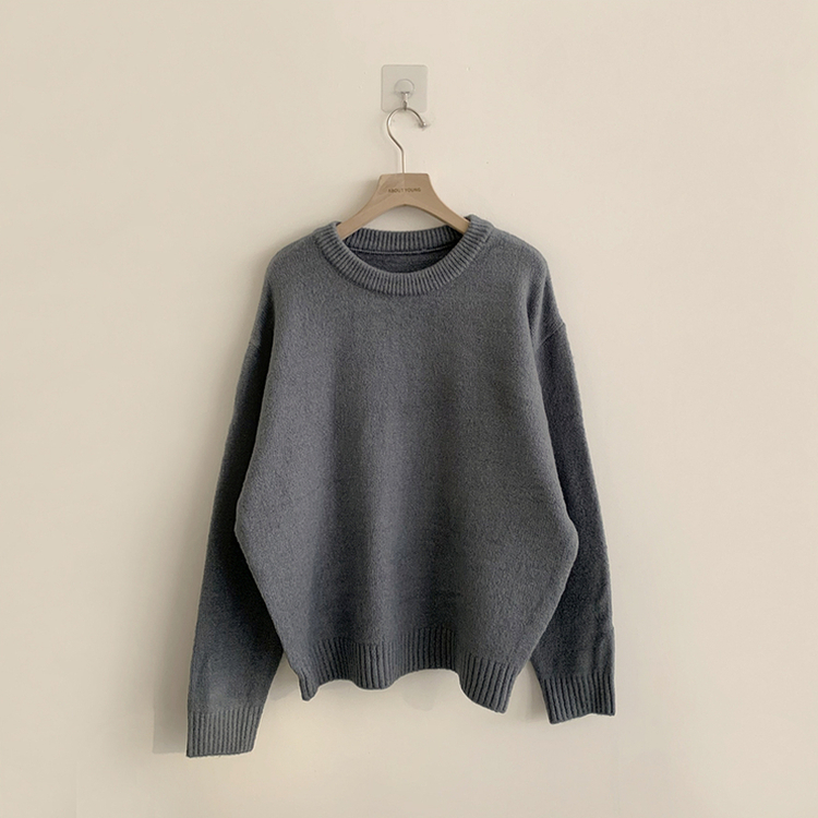 웨이브 라운드 오버핏 겨울 긴팔 니트