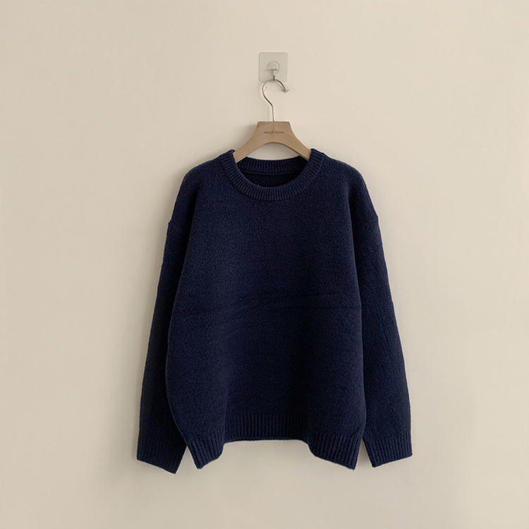 웨이브 라운드 오버핏 겨울 긴팔 니트