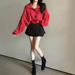 ケーブルオーバーニットカーディガン RED