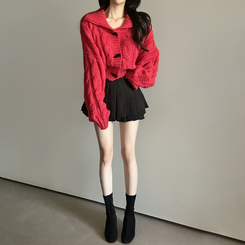 ケーブルオーバーニットカーディガン RED