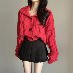 ケーブルオーバーニットカーディガン RED