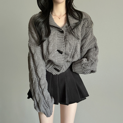 ケーブルオーバーニットカーディガン GREY