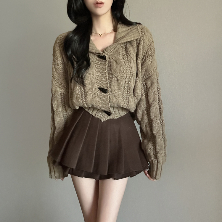 ケーブルオーバーニットカーディガン CHESTNUT BROWN