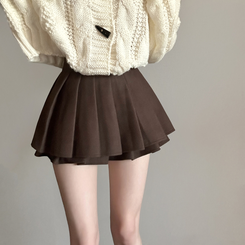 フェミニンスエードプリーツミニスカート CHESTNUT BROWN