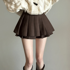 フェミニンスエードプリーツミニスカート CHESTNUT BROWN