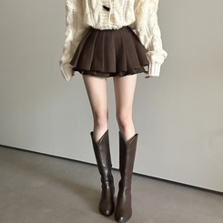 フェミニンスエードプリーツミニスカート CHESTNUT BROWN