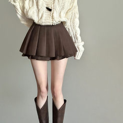 フェミニンスエードプリーツミニスカート CHESTNUT BROWN