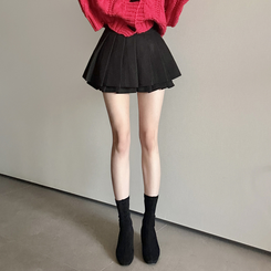 フェミニンスエードプリーツミニスカート BLACK