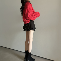 フェミニンスエードプリーツミニスカート BLACK