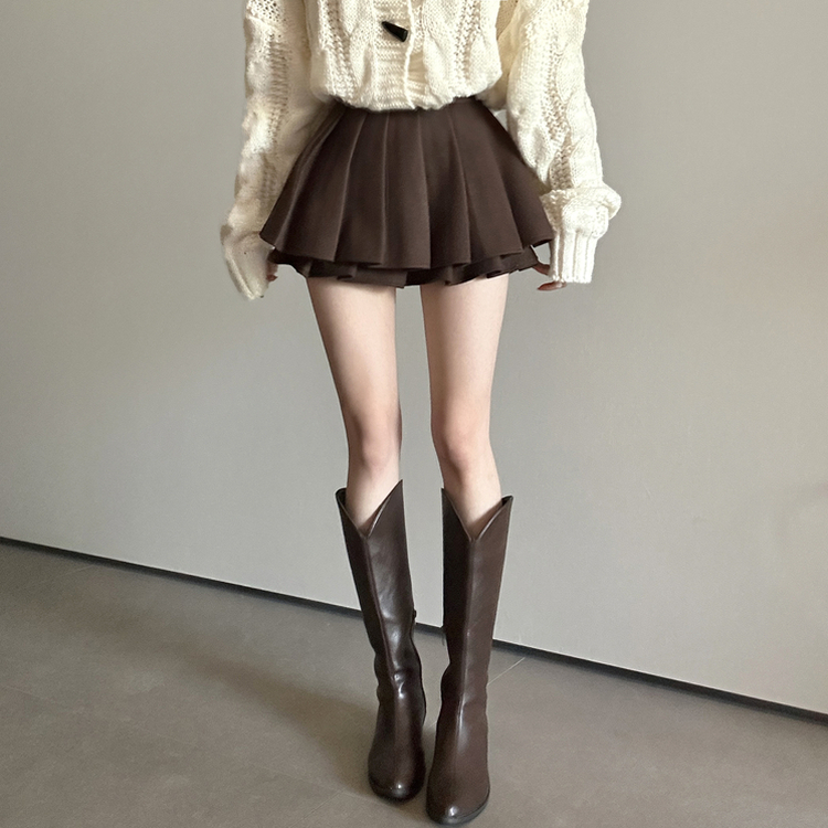 フェミニンスエードプリーツミニスカート CHESTNUT BROWN