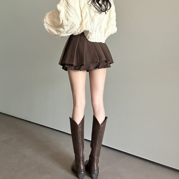 フェミニンスエードプリーツミニスカート CHESTNUT BROWN