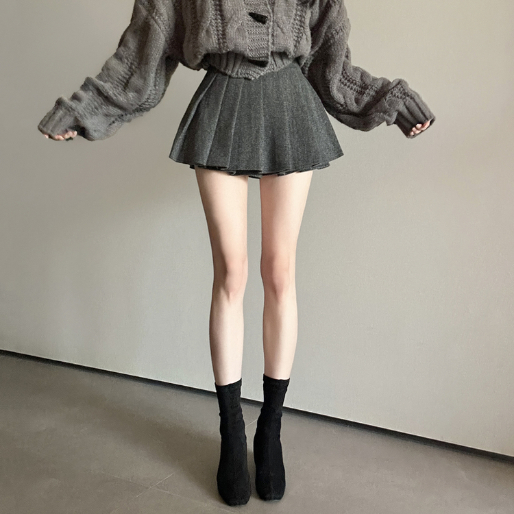 フェミニンスエードプリーツミニスカート CHARCOAL