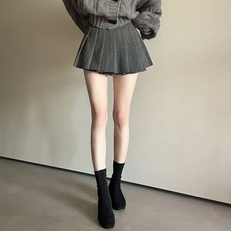 フェミニンスエードプリーツミニスカート CHARCOAL