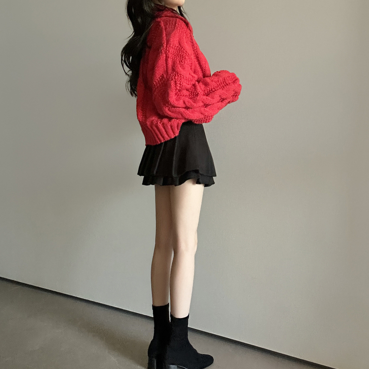 フェミニンスエードプリーツミニスカート BLACK