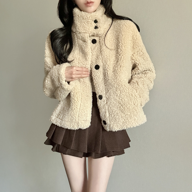 ボアハイネックハーフコートジャケット BEIGE