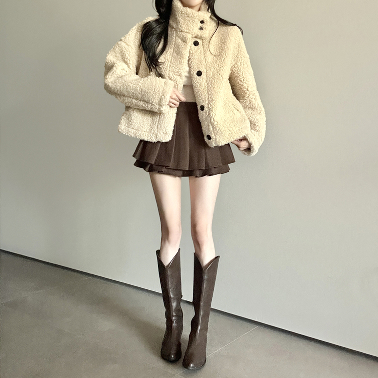 ボアハイネックハーフコートジャケット BEIGE