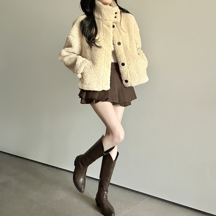 ボアハイネックハーフコートジャケット BEIGE