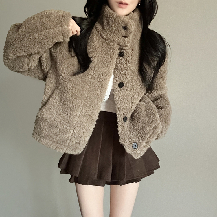 ボアハイネックハーフコートジャケット CHARCOAL