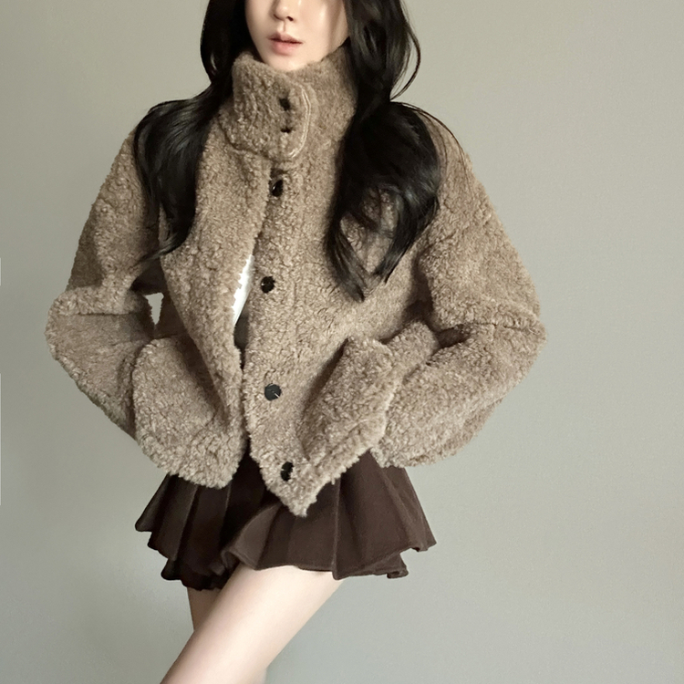 ボアハイネックハーフコートジャケット CHARCOAL