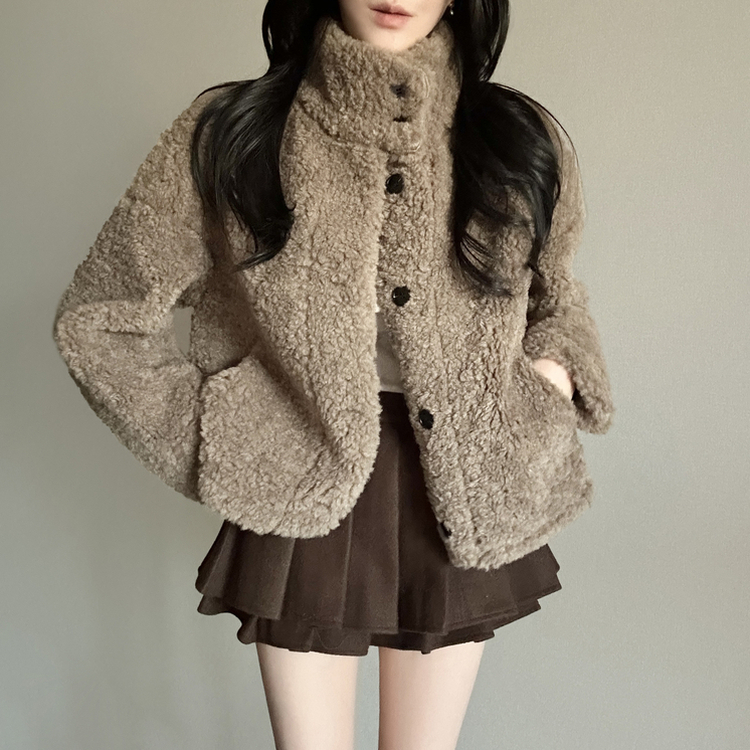 ボアハイネックハーフコートジャケット CHARCOAL